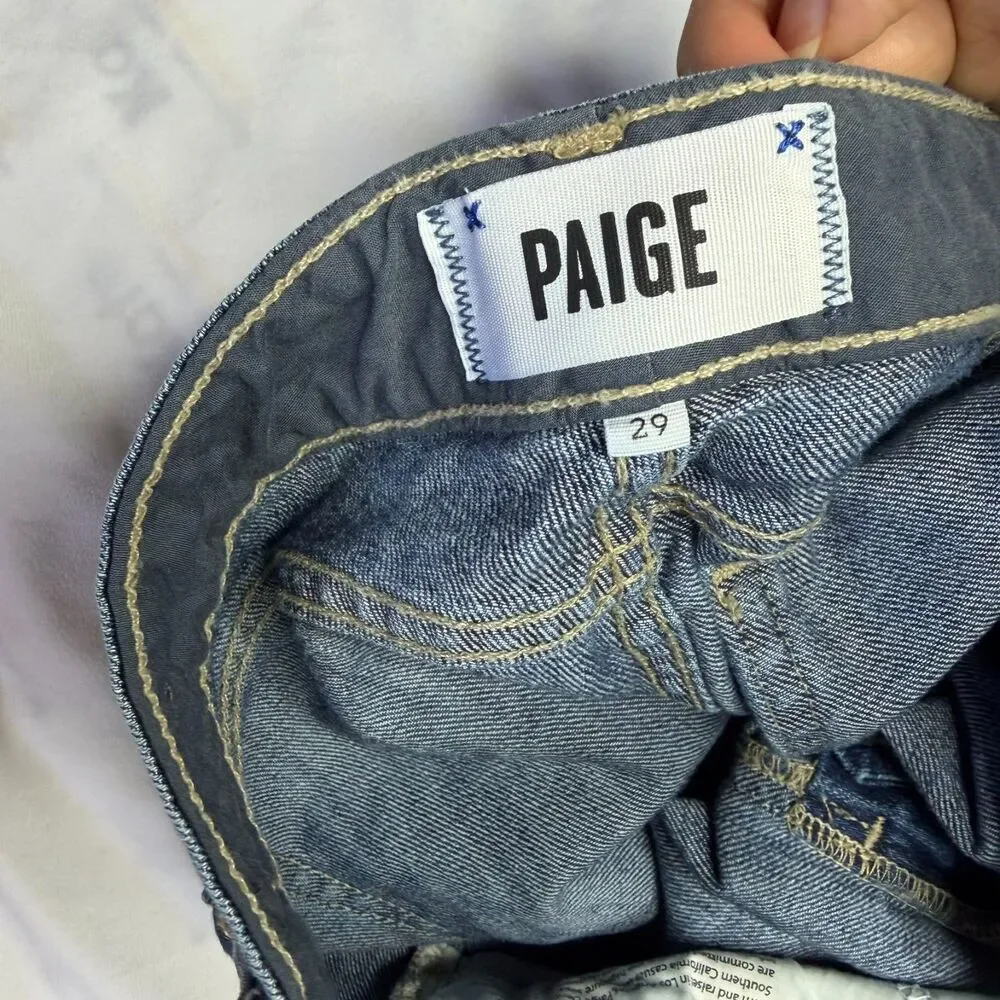 PAIGE Women's Distressed Mid-Rise Skinny Leg Cotton Denim Jeans Size 29